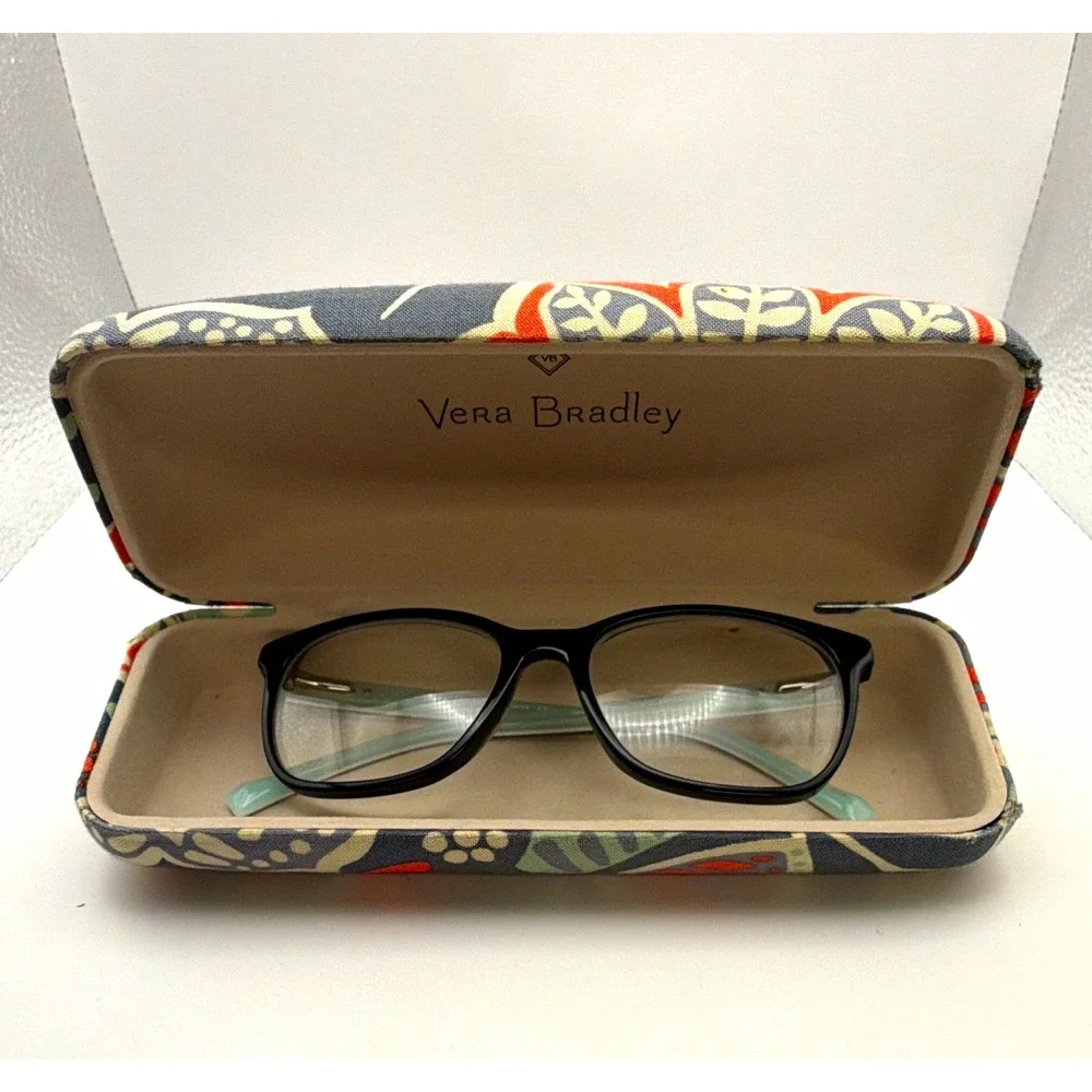 Vera Bradley Desert Patchwork DSP Eyeglass Frames 46-15-125 Black Aqua w/ Case